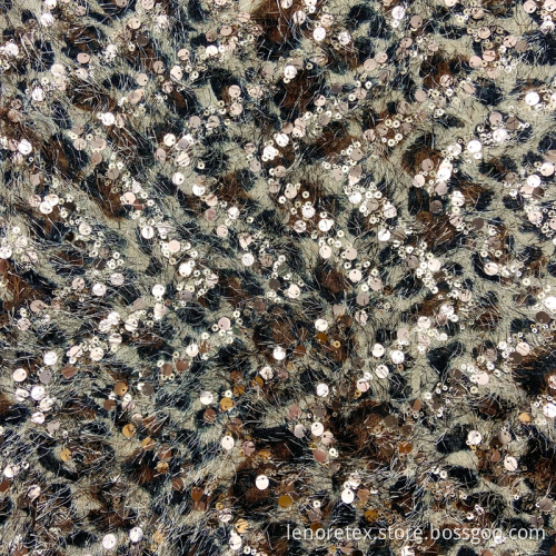 Leopard Print Knit Sequin Fringed Feather Embroidery Fabric
